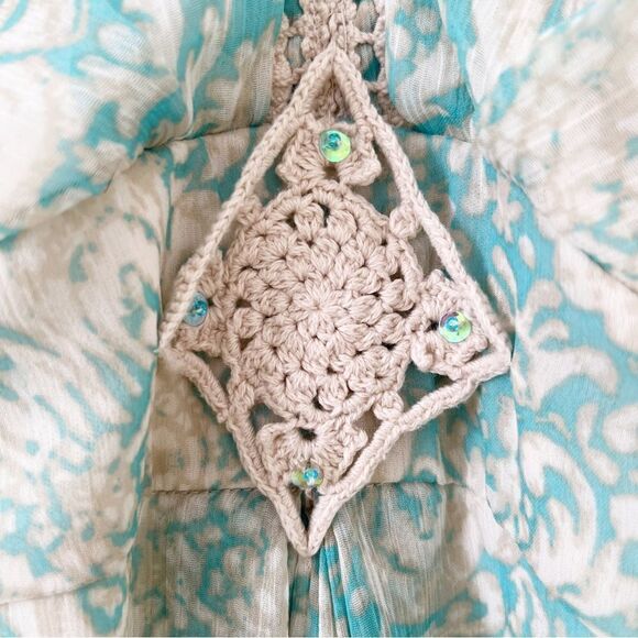 Jonathan Martin Blue Beige Embroidery Detail Sleeveless Midi Dress - Picture 8 of 10